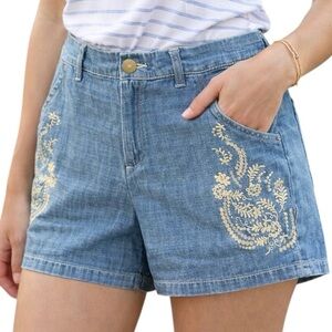 Liz Claiborne Embroidered Denim Shorts Size 6 Classic Fit Floral Detail